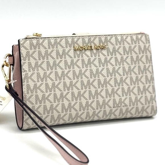 Michael Kors Large Double Zip Wallet Wristlet Powder Blush Multi - Picture 1 of 9